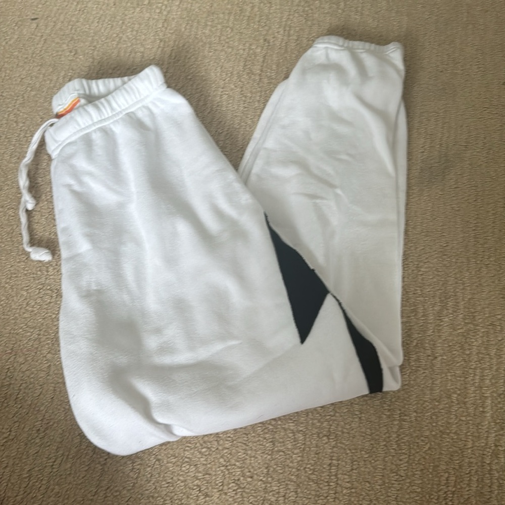 aviator nation white and black bolt sweatpants